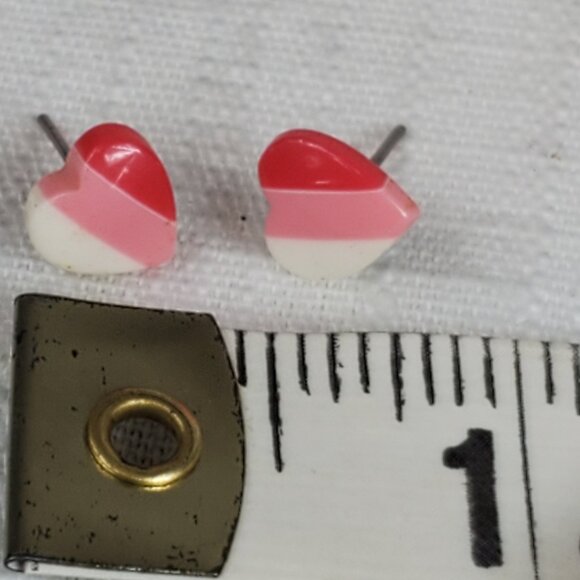Tiny Pink Stripe White Heart Post Stud Earrings - Picture 6 of 6